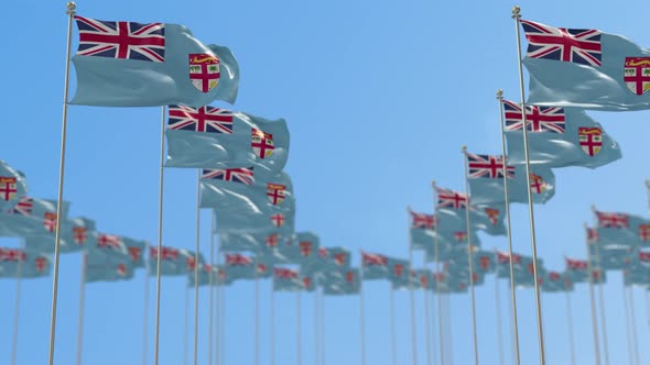 Fiji Row Of National flags Walk Throw Animation