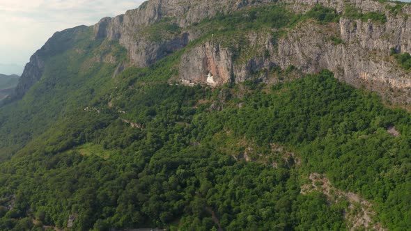 Aerial View on Ostrog Monastery is the Most Popular Pilgrimage Place in Montenegro