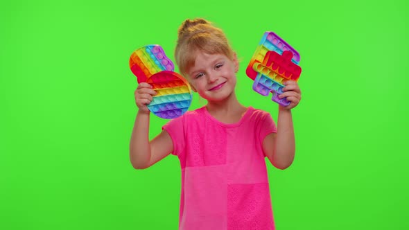 Girl Hiding Behind Many Pop It Sensory Antistress Toys Squishy Bubbles Trendy Game Antistress