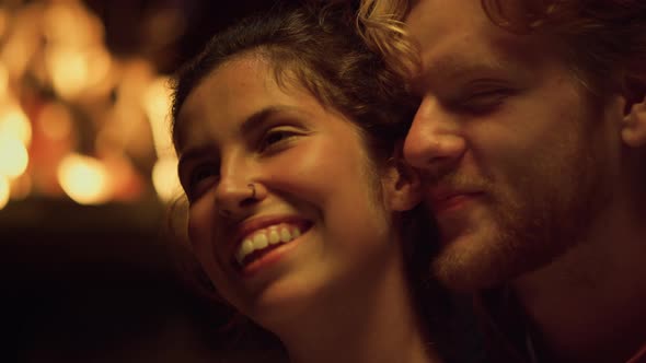 Closeup Couple Faces Flirt at Romantic Date