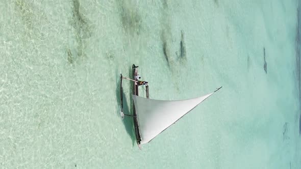 Vertical Video Boats in the Ocean Near the Coast of Zanzibar Tanzania Aerial View