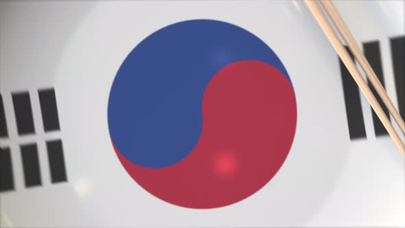 Chopsticks and Plate with Printed Flag of South Korea