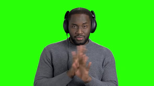 Afro American Guy Is Dancing on Green Screen.