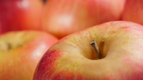 Organic fresh apple details on table slow panning 4K 2160p UltraHD footage - Red apples on the table