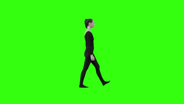 Girl Power Walking Then Turning Fast and Stops with Green Screen.