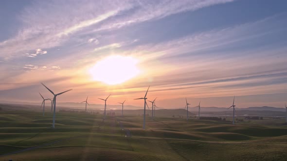 Wind Farm In The Setting Sun