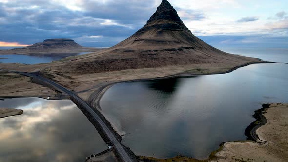 Snaefellsnes Pennisula Kirkjufell Mountain Drone on Western Iceland Ring Road