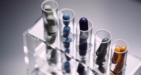 Test Tubes Filled with Pills and Drugs