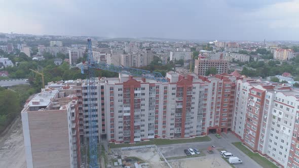 Aerial view of apartment blocks on a construction site