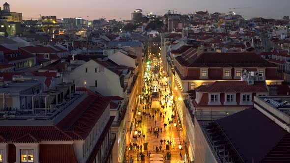 Pedestrian Street Rua Augusta with Illumination. Center of Lisbon, Portugal