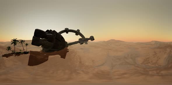 VR360 Old Rusted Alien Spaceship in Desert
