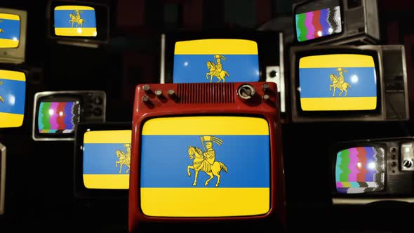 Flag of Schwerin, Germany, on Retro TVs.