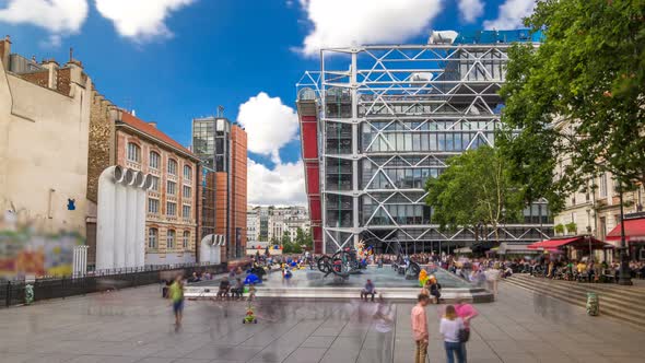 Fountain at Centre Pompidou Timelapse Hyperlapse National Modern Art Museum