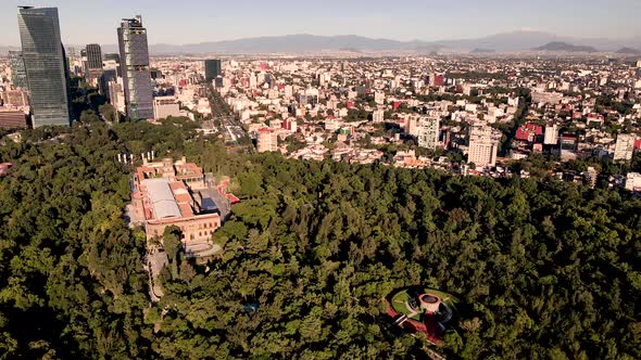 Aerial view of Boasque de Chapultepec and castle in north mexico city