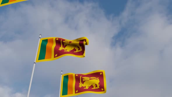 Waving Flags Of The Sri Lanka blue sky