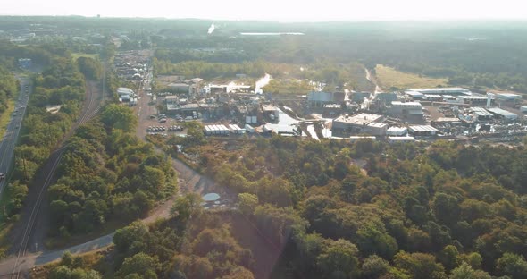 Aerial Panoramic View of Tanks for Chemical Mixing Industrial Plant with Chemical Industry System