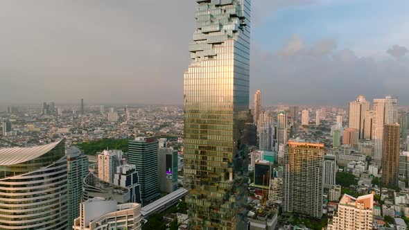 Aerial View of King Power Mahanakhon Tower in Sathorn Silom Central Business District of Bangkok