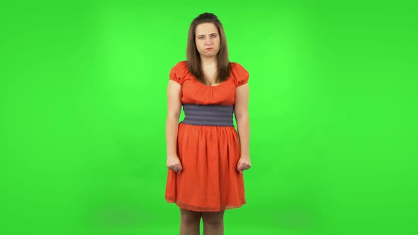 Cute Girl Is Waiting and Angry. Green Screen