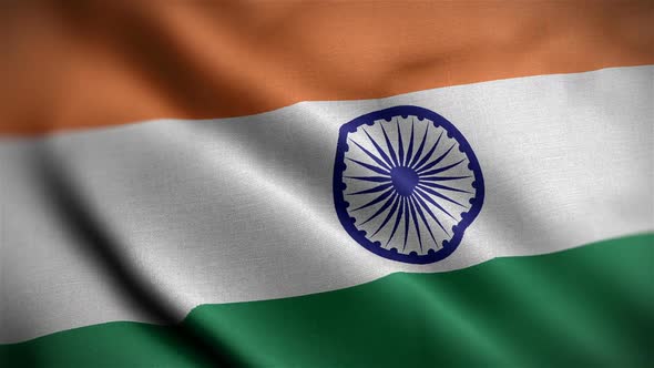 India Flag Closeup Blowing In Wind