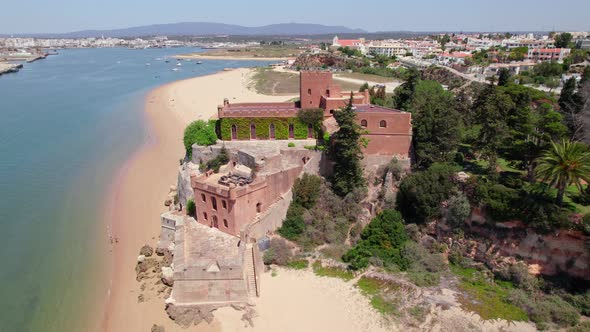 Aerial View of the Sao Joao Do Arade Castle in Portimao Algarve Portugal