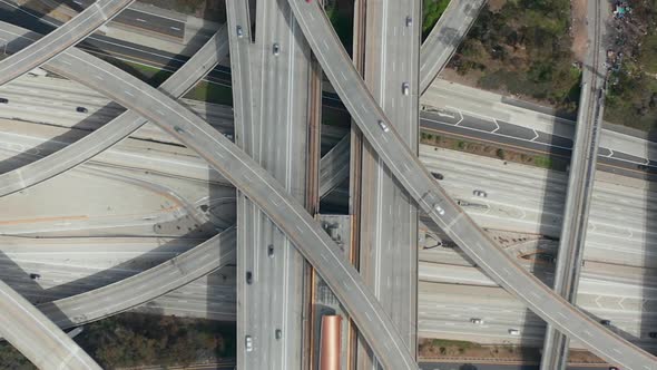 AERIAL: Spectacular Overhead Shot of Judge Pregerson Highway Showing Multiple Roads, Bridges