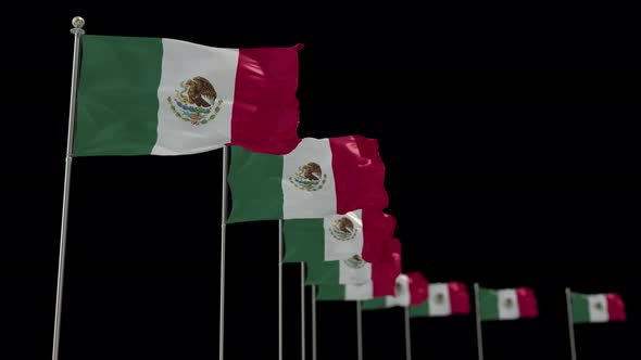 Mexico Row Of Flags Animation Include Alpha Channel