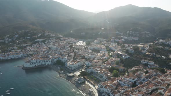 Aerial Shot of Small Town Cadaques at Sunrise