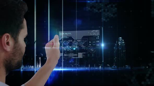 Man using futuristic digital tablet