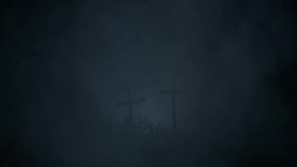 Graves Marked With A Crosses Under A Storm