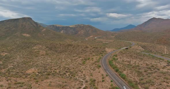 Picturesque Road in Arizona Mountains Red Stone Cliffs and Blue Sky