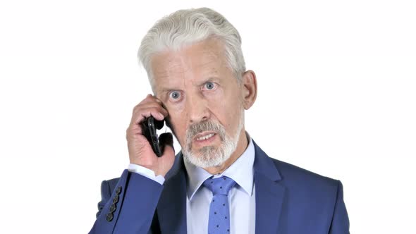 Old Businessman Talking on Phone White Background