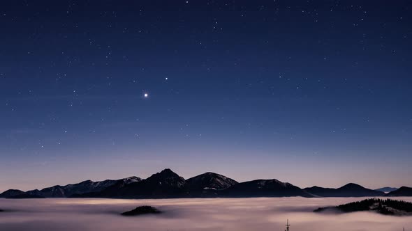 Blue Starry Sky Stars in Misty Mountains