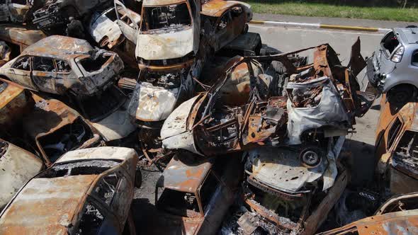 Many Shot and Burnt Cars in the City of Irpen Ukraine After the Russian Invasion During the War