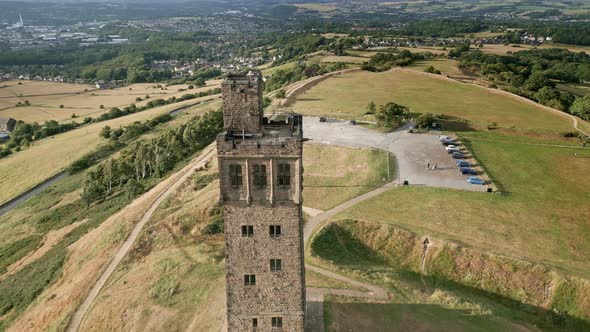 Ariel Drone Footage. Castle Hill is a ancient monument in Almondbury overlooking Huddersfield in the