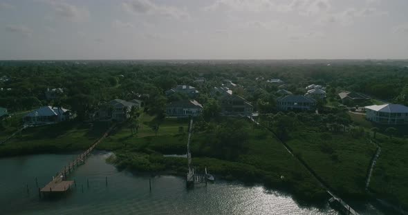 Pedestal Down Shot From an Aerial View of Stuart to Waterfront Houses