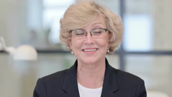 Portrait of Old Businesswoman Talking on Video Call