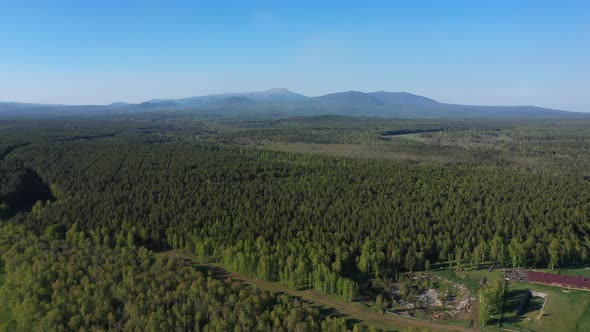 Aerial Views of Mount Iremel in Cloud the Southern Urals