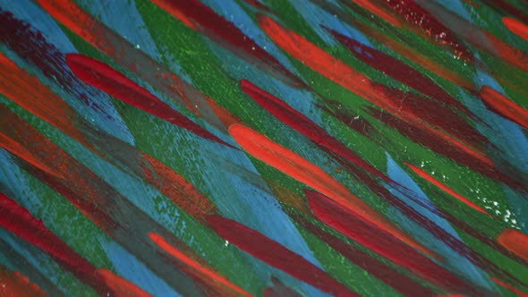 Many Different Colored Lines Painted Bright Paint on Canvas Closeup