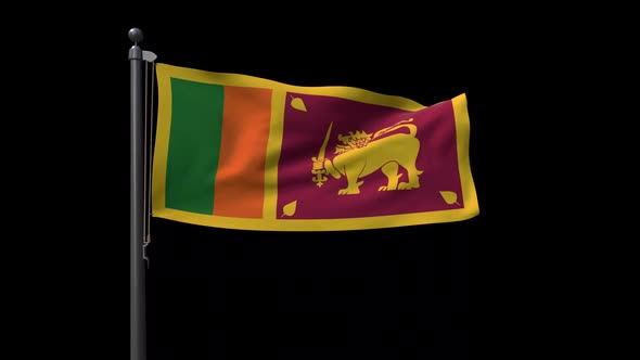 Sri Lanka Flag On Flagpole With Alpha Channel