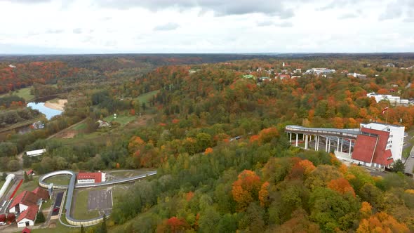 Autumn Landscape Aerial View of the Bobsleigh and Skeleton Track Luge Track Sigulda 