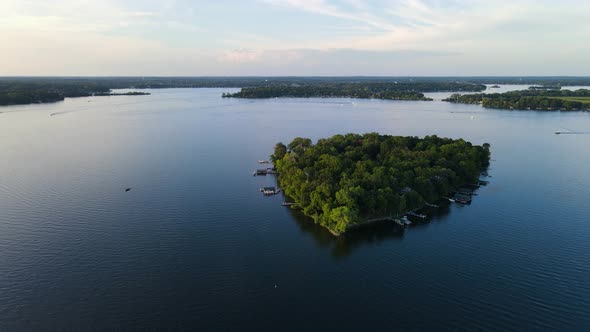 Lonely island in Lake Minnetonka aerial view, summer time lonely island during summer time, amazing