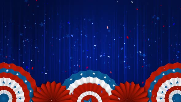 Usa Background With Video With Confetti, Glitter, Decoration And Stars