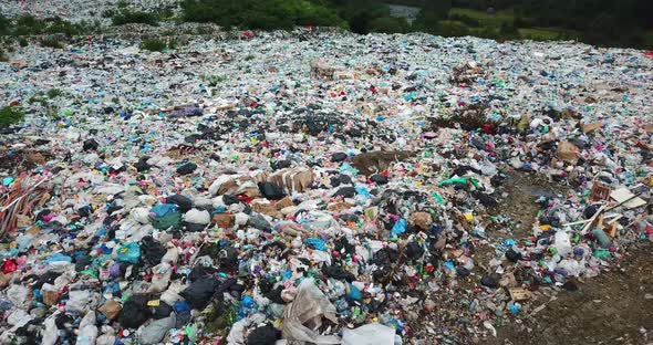 Aerial top view large garbage pile, Garbage pile in trash dump or landfill