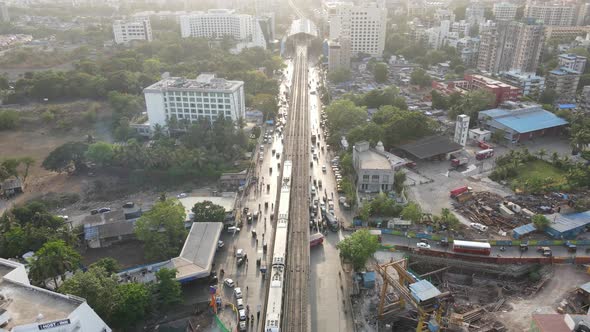 drone shot birds-eye view and her marol metro station Mumbai international airport mumbai india  wid