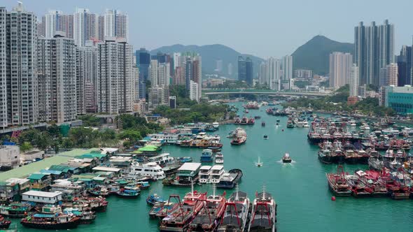 Top view of Hong Kong fishing harbor port