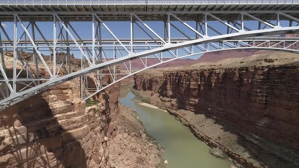 Aerial view of Navajo Bridge over Colorado River