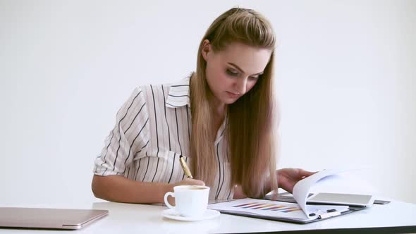 Blonde Business Woman Working at Modern Office