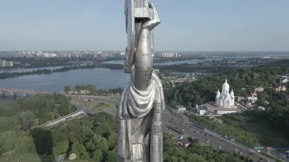 Kyiv, Ukraine: Aerial View of the Motherland Monument. Flat, Gray