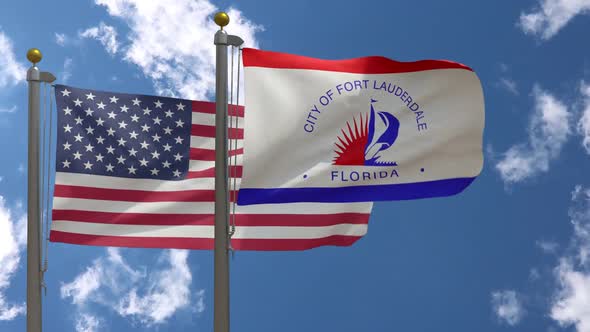 Usa Flag Vs Fort Lauderdale City Flag Florida  On Flagpole