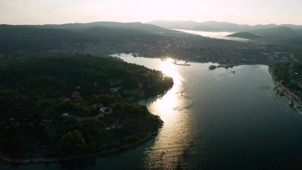 Aerial View of Vela Luka Town on Korcula Island Croatia